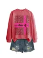 Lässiger roter Damen Langarm Sweatshirt mit Senior 2027 Druck, stylisches Herbst Top Design. - S / Oberteile / Rotes Sweatshirt (Schwarzes Textmuster)