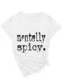 Weißes V-Ausschnitt Kurzarm T-Shirt mit mentally spicy Print und lässigem Knoten-Saum. - S / Oberteile / Weiß
