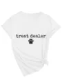 Detail shot of white v-neck short sleeve tee with cute paw print and treat dealer letter print. - S / Tops / White (Black Print)