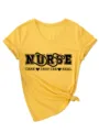 Donna casual scollo V manica corta maglietta grafica infermiera top giallo estivo - Taglia S / Top / Giallo