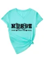 Donna scollo v manica corta t shirt infermiera grafico casual estate top moda maglietta nuovo - Taglia S / Top / blu profondo