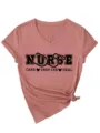 Donna Collo a V Stampa Infermiera Manica Corta T-Shirt Top Casual Cura Ispirare - Taglia S / Top / Oro Rosa (Carattere Nero)
