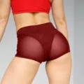 High-waisted mesh patchwork tight elastic yoga shorts, breathable fitness hot pants for women. - 5XL / Burgundy