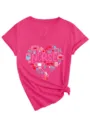 Damen V-Ausschnitt Kurzarm T-Shirt mit süßem Krankenschwester Herz medizinischem Print lässig Top. - S / Oberteile / Rot