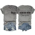 Senior mom class of 2027 grey short sleeve t-shirt, casual graphic tee detail front and back. - S / Tops / Dark Gray (Black Font)