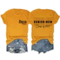 Senior Mom Class of 2027 t-shirt, casual short sleeve yellow tee for proud graduation mothers. - S / Tops / Mustard Yellow (Black Text)