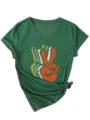 Vintage green V-neck short sleeve t-shirt with peace hand sign graphic detail - Vintage Green