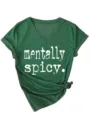 Damen Freizeit V-Ausschnitt Kurzarm T-Shirt Top mit lustigem mentally spicy Buchdruck. - S / Oberteile / Vintage Grün