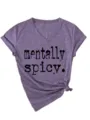 Damen V-Ausschnitt Kurzarm T-Shirt Detail, lässiges meliertes lila Oberteil mit Aufschlag. - S / Oberteile / Lila