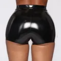 Women high waist faux leather shorts sexy slim fit PU hot pants streetwear clubwear apparel - S / Black