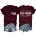 Women senior mom class of 2027 graphic short sleeve round neck casual t-shirt top - S / Tops / Wine Red (White Font)