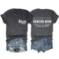 Casual dark grey women short sleeve t-shirt featuring graduation senior mom 2027 print. - S / Tops / Heather Grey (White Font)