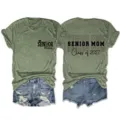 Senior mom class of 2027 green short sleeve round neck casual t-shirt for women daily wear - S / Tops / Olive Green (Black Font)