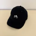 Black short brim baseball cap washed cotton casual sun hat with stylish mountain embroidery - 56-58cm (Adjustable) / Black