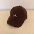 Brown washed short brim baseball cap with mountain embroidery casual outdoor dad hat - 56-58cm (Adjustable) / Coffee