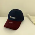 Two-tone embroidered baseball cap for men and women, stylish navy and maroon casual sun hat. - 56-58cm Adjustable / Navy Blue