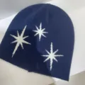 Gorro de punto azul marino para mujer, sombrero de lana cálido de invierno con patrón de estrellas. - 56-58cm / Azul Marino