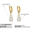 Close-up detail of three-stone zircon drop earrings showing 3.2cm length and stainless steel. - Gold Style (F452)