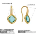 Gold stainless steel cushion blue stone dangle earrings with sparkling zirconia crystal drops. - Blue Glass Stone Gold Earrings