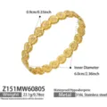 Stainless steel gold-plated floral crystal bangle detail view showing dimensions and specs. - Floral Relief / Z151 / Gold