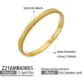 Gold 316L Stainless Steel Bangle Bracelet with Double Row Crystal Stones Inner Diameter 6cm - Striped Disc Bangle / Z216 / Gold
