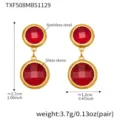 Stainless steel red glass stone dangle earrings for women fashion luxury jewelry - Gold Earrings (TXF508) / 1 Pair Set / Red