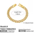 Gold stainless steel cuban chain bracelet detail view with sparkling zircon stones and clasp. - Full Rhinestone Zirconia Bracelet (TXE017-A) / 19cm / Gold