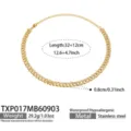 Gold stainless steel cuban link rhinestone choker necklace with adjustable length design. - Full Rhinestone Zirconia Necklace (TXP017) / 32+12cm / Steel