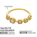 Gold stainless steel ring with opal stones detail view showcasing size and specs. - Size 6 / Minimalist Band (A261) / Gold
