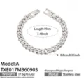 Stainless steel cuban link rhinestone bracelet with secure box clasp, 19cm length item. - Full Rhinestone Zirconia Bracelet (TXE017-A) / 19cm / Steel