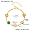 Stainless steel colorful glass stone zircon bracelet with gold chain and charming round pendants. - 1 Piece / Green Zircon Gold Bracelet