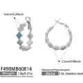 Pendientes de aro de trébol de cuatro hojas de acero inoxidable, impermeables y antialérgicos. - F490-Color Acero Con Circonia Colorida