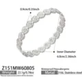 Stainless steel rhinestone flower bangle bracelet 6cm inner diameter fashion jewelry. - Floral Relief / Z151 / Silver