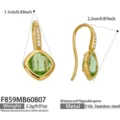 Gold-plated stainless steel dangle earrings featuring green cubic zirconia and clear stones. - Green Glass Stone Gold Earrings