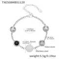 Stainless steel charm bracelet with zircon and glass stone, lightweight luxury jewelry for women. - 1 Piece / Black Zircon Steel Bracelet