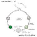 Stainless steel colorful round glass stone zircon bracelet, premium fashion jewelry item. - 1 Piece / Green Zircon Steel Bracelet