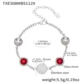 Stainless steel bracelet with red glass stones and sparkling zircon disc charm for women. - 1 Piece / Red Zircon Steel Bracelet