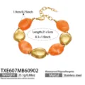 Bracelet de mode en acier inoxydable avec perles en resine orange et pepiites d'or. - Bracelet (TXE607) / 21.5cm / Couleur Champagne (Couleur Or)