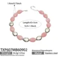 Détail de collier de perles en résine rose et acier inoxydable, design minimaliste. - Collier (TXP607) / 43+5cm / Rose (Acier)