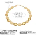Détails de la chaîne de clavicule en acier inoxydable et perles en résine au design ovale. - Collier (TXP607) / 43+5cm / Jaune (Or)