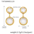 Stainless steel gold color double round glass stone dangle earrings for women jewelry - Gold Earrings (TXF508) / 1 Pair Set / White