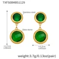 Stainless Steel Green Glass Stone Drop Earrings Gold Plated Geometric Jewelry - Gold Earrings (TXF508) / 1 Pair Set / Green