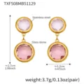 Stainless steel pink glass stone dangle earrings elegant fashion jewelry for women daily wear - Gold Earrings (TXF508) / 1 Pair Set / Pink