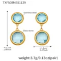Stainless steel light blue glass stone drop earrings with elegant round design and lightweight. - Gold Earrings (TXF508) / 1 Pair Set / Light Blue