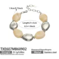 Bracelet en acier inoxydable avec perles en résine ovale, bijou minimaliste pour femme. - Bracelet (TXE607) / 21.5cm / Jaune (Acier)