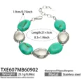 Bracelet en acier inoxydable perle résine turquoise irrégulière mode bijoux femme réglable - Bracelet (TXE607) / 21.5cm / Vert (Acier)