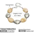 Bracelet perles résine acier inoxydable femme mode bijoux minimaliste ovale 21+5cm - Bracelet (TXE607) / 21.5cm / Blanc Os (Couleur Acier)