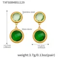 Stainless steel green glass stone drop earrings elegant gold plated jewelry variant detail - 1 Piece / Patchwork Green Stone Gold Earrings