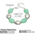 Élégant bracelet minimaliste en acier inoxydable avec perles vertes, bijou tendance pour femmes. - Bracelet (TXE607) / 21.5cm / Vert Clair (Couleur Acier)