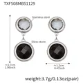 Stainless steel glass stone drop earrings elegant chic minimalist jewelry accessory pair. - 1 Piece / Black Stone Steel Earrings